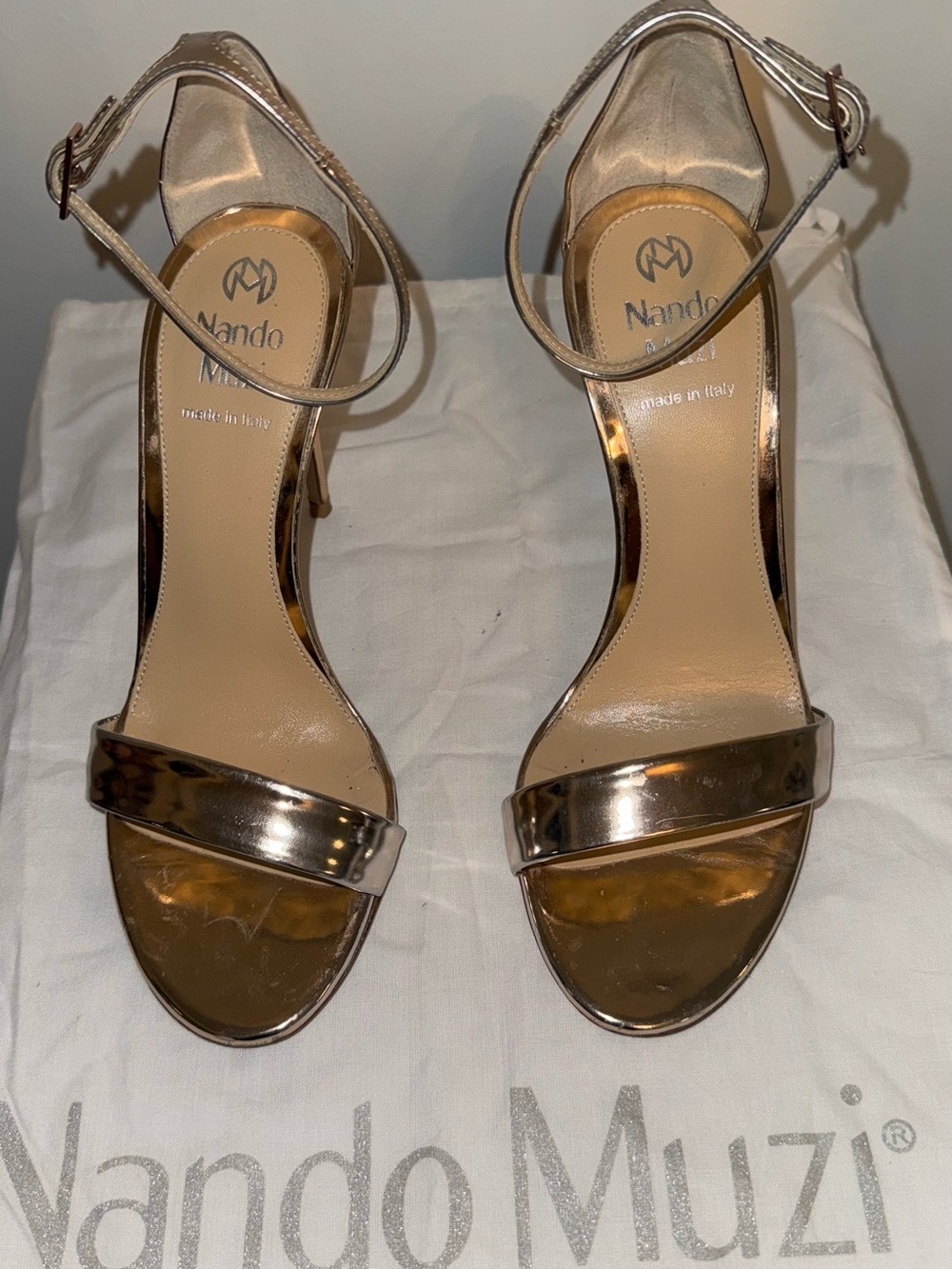 Nando Muzi Rose Gold Ankle-Strap High-Heel Sandals